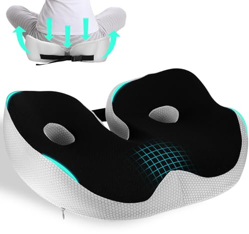 Orthopaedic Seat Cushion, Memory Foam Coccyx Cushion, Ergonómico Office Cushion, Cojín de asiento ajustable, cojín para aliviar la cadera y el dolor de coxis, para oficina, hogar, coche (negro)