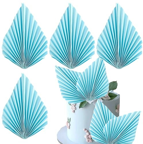 Xsstarmi 4 Pack Paper Palm Fan Cake Topper Blue Palm Leaf Fan Cake Pick Decoration for Insert DIY Craft Project Home Made Wedding Bridal Shower Birthday Anniversary Party Cake Decorations Supplies