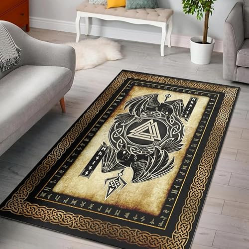 Teppich Kinderzimmer Mädchen Jungen Wikingerkrähe Wohnzimmer Schlafzimmer Teppich Odins Rabe Hugin Und Munin Moderner Weicher Kinderteppich Bettvorleger Polyester Flur Waschbarer Teppich 120x180 cm