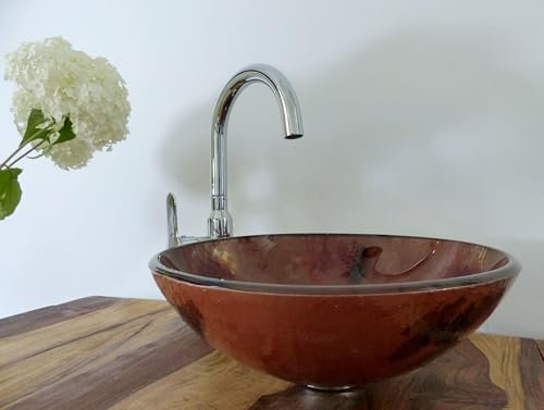 Nero Aufsatz Glas Waschschale braun 42cm rund Waschbecken Waschtisch Orange Sky Glaswaschbecken Bad WC
