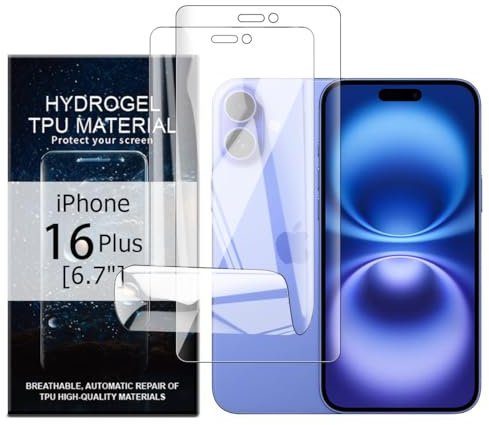Glcrrpu 2 Stück Hydrogel Displayschutzfolie Film für iPhone 16 Plus[6,7inch],Schutzfolie Flexible Hydrogel Folie Weich Transparente TPU,HD