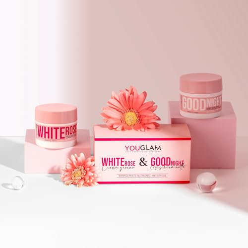 YouGlam Set Crema Viso Idratante Donna WHITE ROSE 100ml + Maschera Notte Viso GOOD NIGHT 100ml, Set Skincare Viso, Idratazione Profonda e Nutrizione Naturale con Prebiotici, Regalo Donna