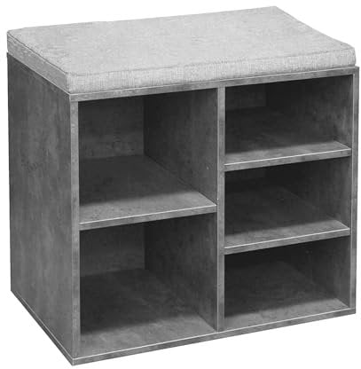 HTI living Garderobenbank mit 5 Fächern inkl. Sitzkissen Beton Schuhregal Sitzbank