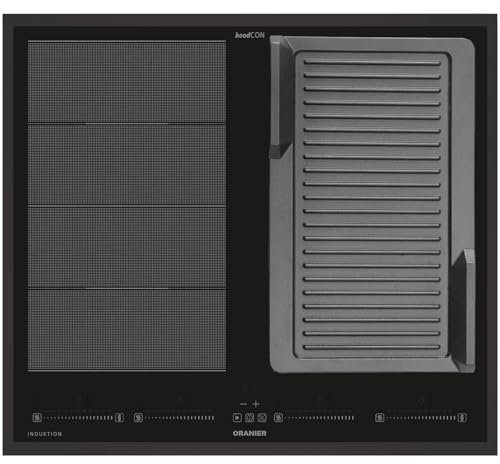 Oranier Flächen-Induktion-Kochfeld 60 cm FLI660 - autarkes Induktionskochfeld mit Brückenfunktion gerillte Grillplatte & schwarzer Kochfeldrahmen