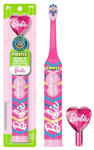 Firefly Clean N' Protect Barbie Toothbrush with Antibacterial Cover, Soft Bristles, Battery Included, Ages 3+, 1 Count