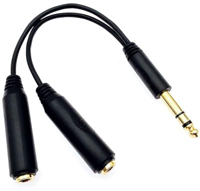 JZK Câble répartiteur en Y jack stéréo 1/4, mâle vers double jack 1/4 6.35 mm, câble répartiteur audio double jack 6.35 mm, adaptateur répartiteur stéréo TRS convertisseur de câble pour casque