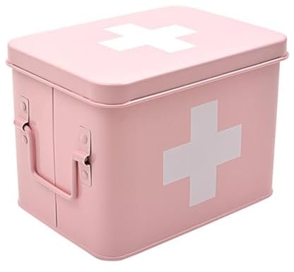 DSDGVDFBV Rosa, Tragbar Medizin Box Metall, Hausapotheke Box Koffer Schrank 2 Schichten Mit Einer Mini-Pillenbox Für Zu Hause Im Freien