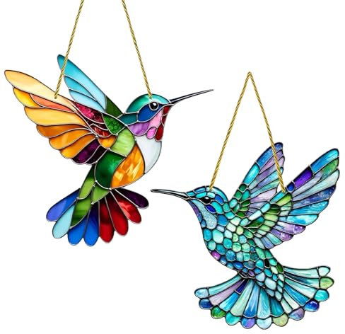 Varkage 2 Stück Kolibri Sonnenfänger Fenster, Acryl Kolibri Anhänger, Spirit Birds Sonnenfänger Kristall für Fenster für Hängende Fensterdekoration