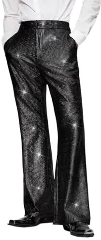 Oanviso Hose Ausgestelltes Bein Herren Glitzer Pailletten Disco Schlaghose Glänzend Metallisch Anzughose Modern Schlag Hosen Modische Herrenhosen Lang Glitzerhose Party Clubwear
