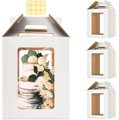 Hzzycaxli 3 Pack Tall Cake Boxes for Tier Cakes,12 x12x14 Inches Large Tiered Cake Carriers with Windows,10in 12in Disposable Layer Tall Baking boxes with Handle for Birthday,Wedding,Party