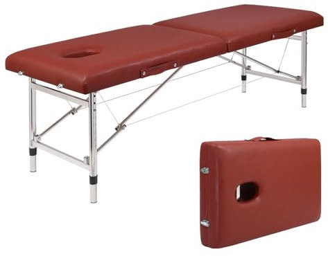 MBBTAG Massageliege 2 Zonen Massagetisch Kosmetikliege mit Griff Massagetisch Tragbar Metallrahmen Therapieliege HöHenverstellbare Massagebank Massageliege Klappbar, für Spa, Salon, Tattoo(Braun)