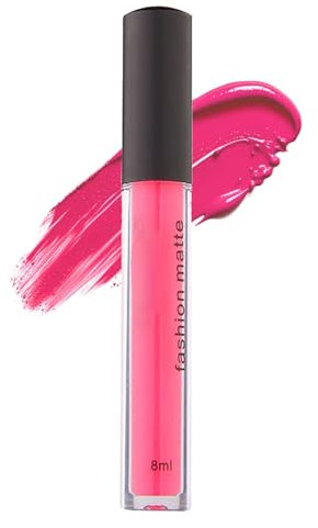 Pink Lipstick Matte for Women, Velvet Matte Bright Hot Pink Liquid Lipstick, Waterproof Quick-Drying Non-Sticky Full-Coverage Lip Gloss Lipsticks