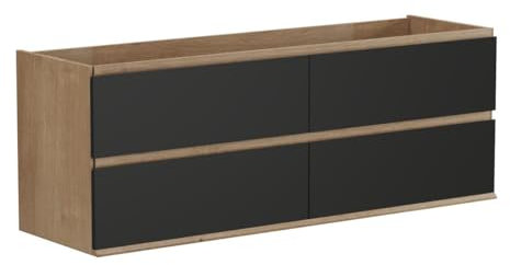 Vente-unique-Mueble Flotante para Lavabo - Color Natural Claro y Negro - 150 cm - SABURI