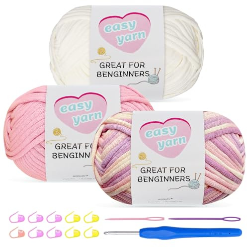 Nissary Wolle zum Häkeln 3x100g,Dicke Baumwolle Häkelgarn mit 4mm Haken,Schlauchgarn Häkelwolle Starter-Set für Anfänger, Amigurumi-Projekte