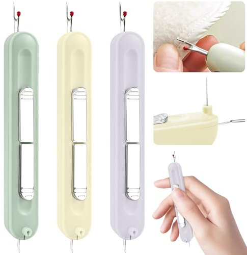 FLEXNOVA Nahttrenner, 3 Stück Nadeleinfädler, 2 in 1 Dehnbarer Einfädelhilfe für Nähnadeln, Auftrenner für Nähte, Fadeneinfädler für Nadeln Einfädler für Nähmaschinen Handnähen Basteln DIY Zubehör