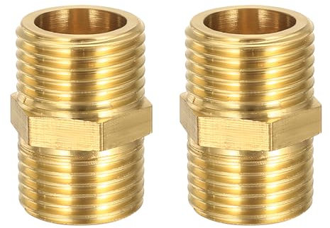 BieMian 2 STk Doppelnippel 1/2 Zoll Messing Außengewinde, Doppelnippel G1/2, Verbindungsstück Gewindefitting 1/2 Messing Fittings Sechskant für Heizung Trinkwasseranlage Geeignet
