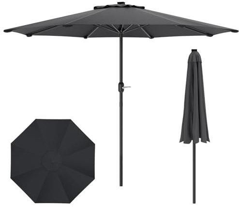Sonnenschirm Großer 350cm mit Kurbel,Alu-Gartenschirm UV Schutz 50+, Neigbar, Marktschirm, Strandschirm ohne Ständer, Garten Sonnenschutz, mit Tragetasche, Dunkelgrau – Windresistent und Robust
