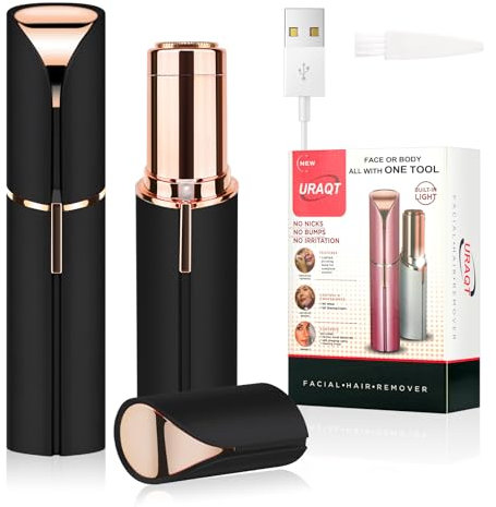 URAQT Gesichtshaarentferner für frauen, USB Elektrischer Haarentfernung, Schmerzfreie Gesichtsrasierer Elektrorasierer Trimmer Damen für Körper Gesichtshaare Lippen Kinn, mit LED-Licht (Schwarz)