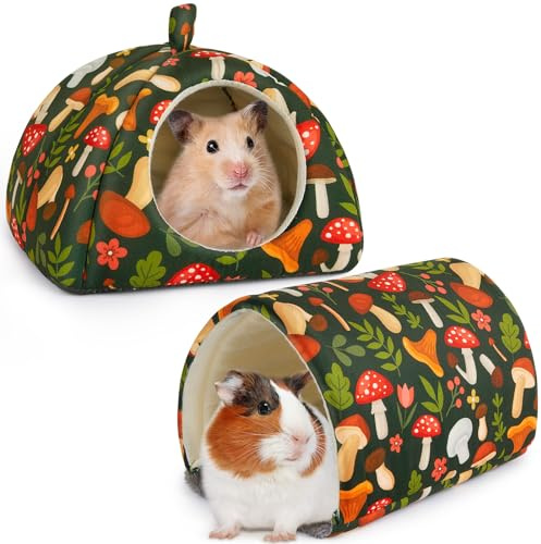Bienbee Guinea Pig Hideout, Washable Guinea Pig Tunnel Set, 2 Pack Guinea Pigs Toys Guinea Pigs Cage Accessories for Small Animal Mouse Hamster Hedgehogs Rats, Green Mushroom