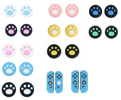 20pcs Replacement Switch Thumb Grip Caps, Cute Cat Claw Joystick Covers, Soft Silicone Joycon Thumb Grip Covers Compatible with Nintendo Switch & Lite (10 Colors) - Switch Accessories