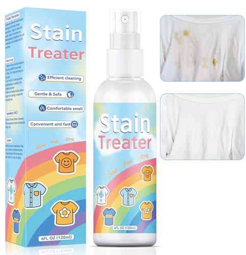 Stain Remover for Clothes, Powerful Fabric Stain Treater Sprayfor Grease, Sweat, Ink, Wine and Food, Safe on Whites and Colors, Easy Spray Spot Treatment for Babywear, Travel and Laundry Use 120ml