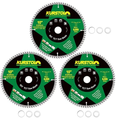 KURSTOL Wood Circular Saw Blade - 255 x 30x 25.4mm 80 Tooth TCT Cutting Blade for Wood, Plastic, Plywood, Particle Boards, Multilayer Boards(3 Pack)