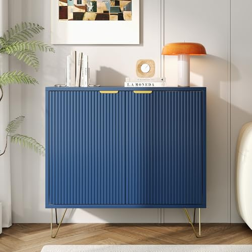 MASAJIA Aparador Moderno de 2 Puertas, Aparador de Cocina con Estantería y Patas Metálicas, Mueble de Almacenaje, Cómoda para Salón Comedor, Estilo Escandinavo (Azul, 80x40x78 cm)