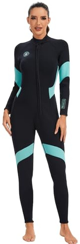 Lemorecn Mute bagnate da donna, 2 mm, in neoprene ultra elasticizzato, con cerniera frontale, per sport acquatici (UK0221-GREEN-S)