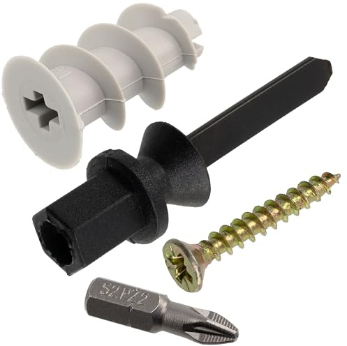 AERZETIX - Kit de fixations pour plaques de plâtre : 60 chevilles Ø13x22 mm avec outil de pose + 60 vis à bois Ø3.5x25 mm jaune + 1 embout de vissage PZ2 (1/4x25 mm)