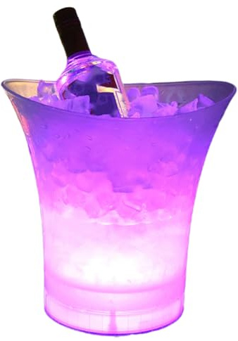 Muuookka Plastic Waterproof LED Illuminated Champagne Bucket, Ice Bucket for Bar, Champagne Crate, Beer Storage Cooler Pink