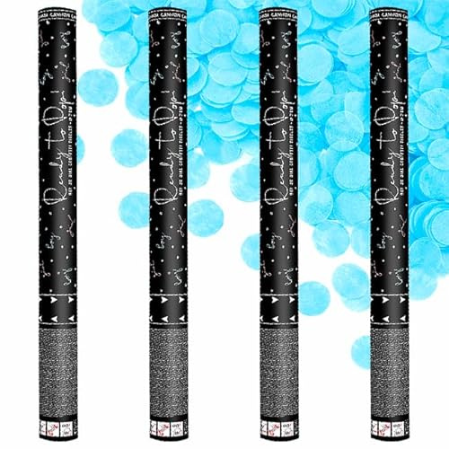 Lot de 4 Grands Canons Confettis Bleu Gender Reveal ou Mariage 60cm