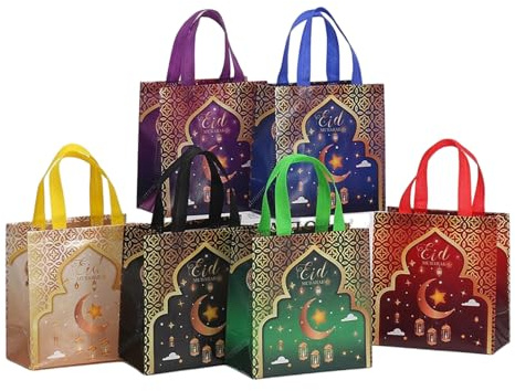 Bubaxuce 12 Stück Eid Mubarak Wiederverwendbare Geschenkbeutel Ramadan Umweltschutz Party Taschen Multifunktionale Vliesstoffbeutel Für Geschenkverpackungen Feier