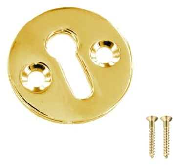 35mm Polished Brass Victorian Open Keyhole Escutcheon with Screws | 35mm solid brass open escutcheon with screws for compatible interior and exterior door keyholes.