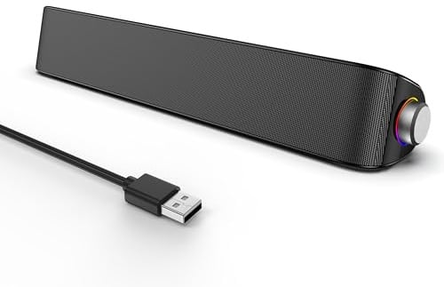 memzuoix USB Powered Computer Soundbar with Bluetooth 5.3, Compact Desktop Speaker for PC and Laptop, 6W Output, Easy Volume Knob Control, No Built-in Battery