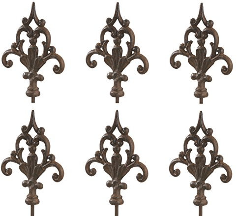 Dehner Gartenstab Ornament Speer, 6 Stück, je ca. 140 x 16 x 3.2 cm, Gusseisen, edelrostfarben