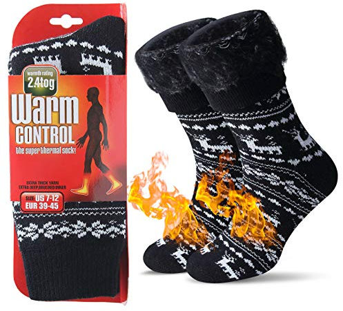 JARSEEN Warme Winter Thermosocken mit Vollplüsch und Wolle Dicke Weiche Stiefel Socken Damen Herren (39-45, Schwarz Hirsch)