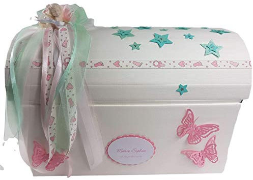 Briefbox Truhe TAUFE GEBURT BABY rosa-mint Geschenkschachtel Erinnerungsbox