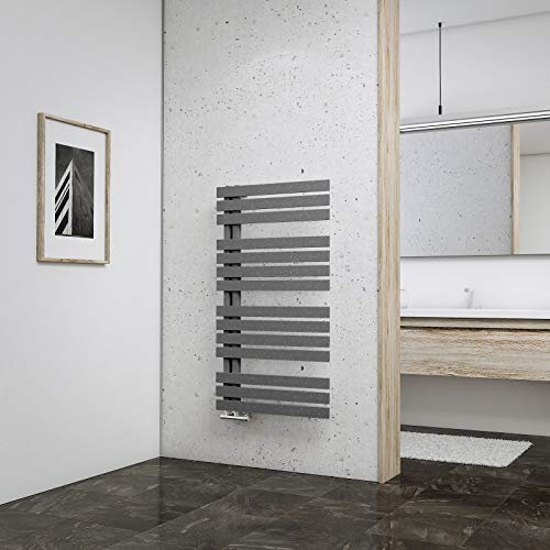 Schulte H02410660 Badheizkörper Breda, 106 x 60 cm, 556 Watt Leistung, Anschluss unten, Reflex grau, Heizkörper mit Handtuchhalter-Funktion