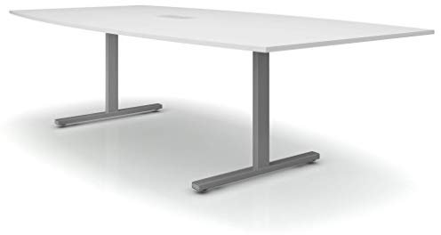 Weber Büro Easy Konferenztisch Bootsform 240x120 cm Weiß mit Elektrifizierung Besprechungstisch Tisch, Gestellfarbe:Silber