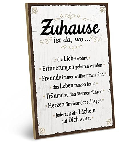 ARTFAVES® Wandbild Holzschild mit Spruch - ZUHAUSE IST DA WO - Türschild Retro Vintage Deko Bild Geschenk - Familie, Zuhause