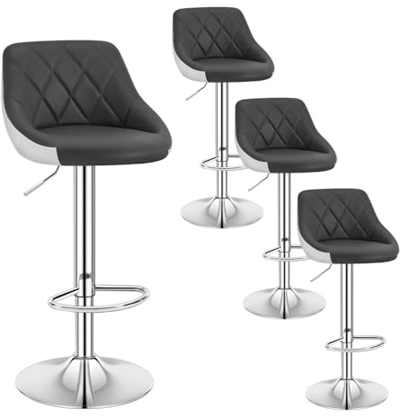 WOLTU Barhocker 4er Set, Hocker mit Lehne, höhenverstellbar drehbar, gepolsterter Kunstledersitz, rutschfestes Metallfuß, für Küche Hausbar, Grau + Weiß, BH30grw-4
