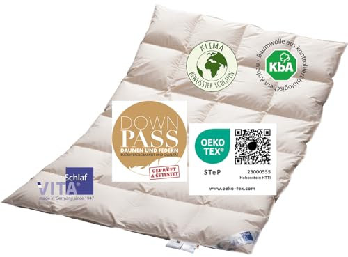Vitaschlaf® Bio-Luxe-KBA TESTSIEGER W4 MEDIUM GANZJAHRESDECKE Organic 100% GÄNSE Daunendecke Deutsche Qualität Downpass (135 x 200 cm)
