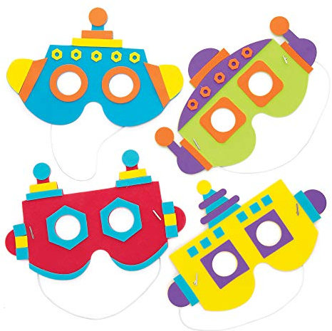 Baker Ross Moosgummi-Bastelsets „Robotermaske“ (4 Stück) – Masken mit Robotermotiven in verschiedenen Farben für Kinder zum Gestalten und Verkleiden