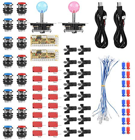 Kit, Classique 2 Joueurs Joystick Zéro Délai Kits DIY de Jeu d'Arcade Encodeur, LED éclairé Bouton pour PC Game Handle Gamepad Compatible Mame Jeux de