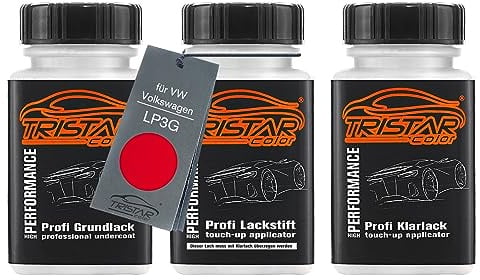 TRISTARcolor Autolack Lackstifte für VW/Volkswagen LP3G Flashrot +1K | Vermelho Flash, Set aus Grundlack + Basislack + Klarlack, Lackfläschchen mit Pinsel, je 50ml