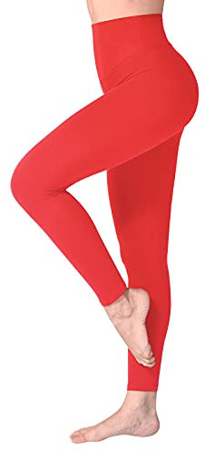SINOPHANT Leggings Damen High Waist - Blickdicht Leggins mit Bauchkontrolle für Sport Yoga Gym(1 rot,S-M)