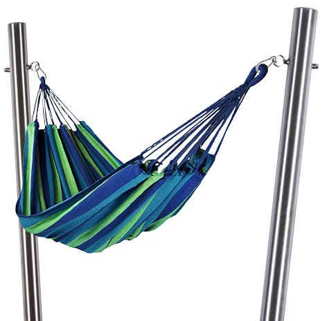 Toldoro® Indoor & Outdoor Hängematte mit Befestigungsset aus 2X Mast/Liegefläche: 200x140cm - 65% Baumwolle & 35% Polyester/Aufhängeset für Hängematte Garten