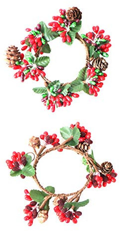 Toyvian Mini Weihnachtskranz Beeren Zapfen Kranz Innendurchmesser 7cm 2pcs Weihnachtsbaumschmuck Weihnachtsanhänger Kerzenhalter Weihnachtsdeko Tischdekoration Puppenhaus Mikrolandschaft Deko