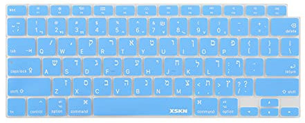 XSKN Israel Hebräisch Englisch Sprache Silikon Tastaturabdeckung Skin kompatibel mit 2020 New MacBook Air 13 Zoll mit Touch ID und M1 Chip A2337 A2179 Laptop Tastatur (US-Layout, blau)