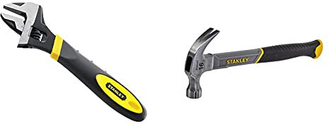 Stanley MAXSTEEL Adjustable Wrench 30 x 200 mm Protective Phosphate Finish and Ergonomic Bi Material Handle 0-90-948 STHT0-51309 16oz Fiberglass Curved Claw Hammer, 450g